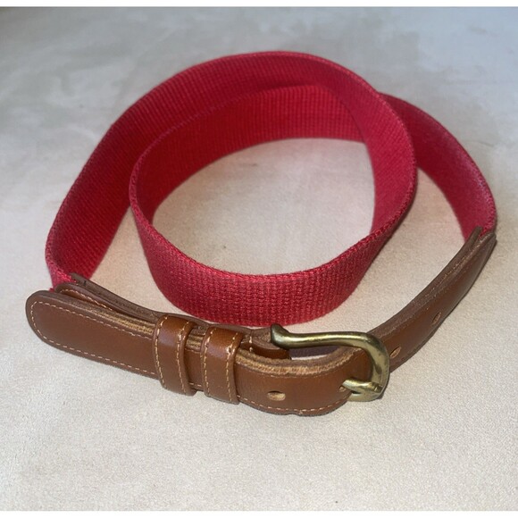 Vintage Coach Red Linen‎ Brown Leather Tab Brass Buckle Belt 34 - Picture 6 of 7